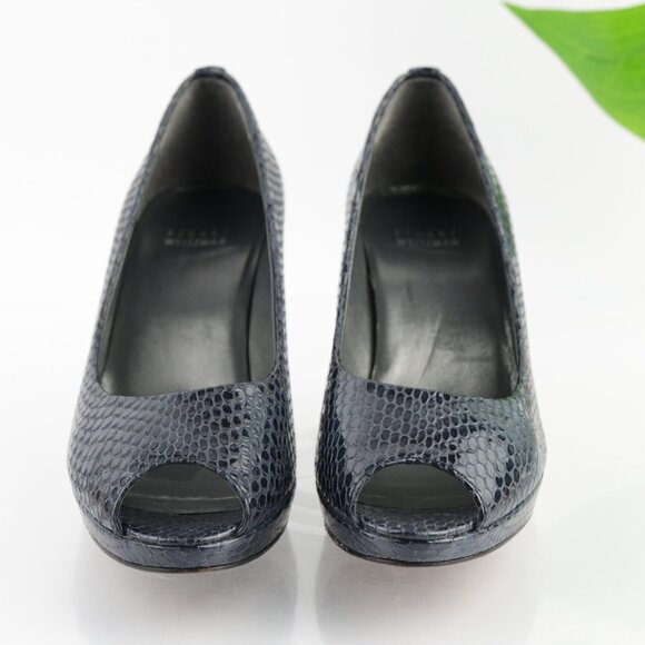 Stuart Weitzman Womens Logo Plainfield Pumps Size 8 Blue Python Heel Dress Shoes - Picture 2 of 12